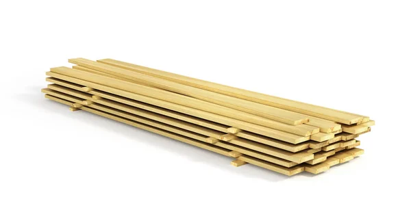 Montón de tablas de madera aisladas sobre un fondo blanco. Ilustración 3d — Foto de Stock