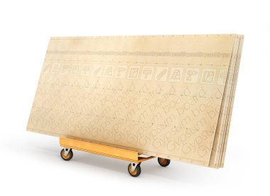 Beyaz bir arka plan üzerinde alçı panoları yalıtım yığını. 3D illus