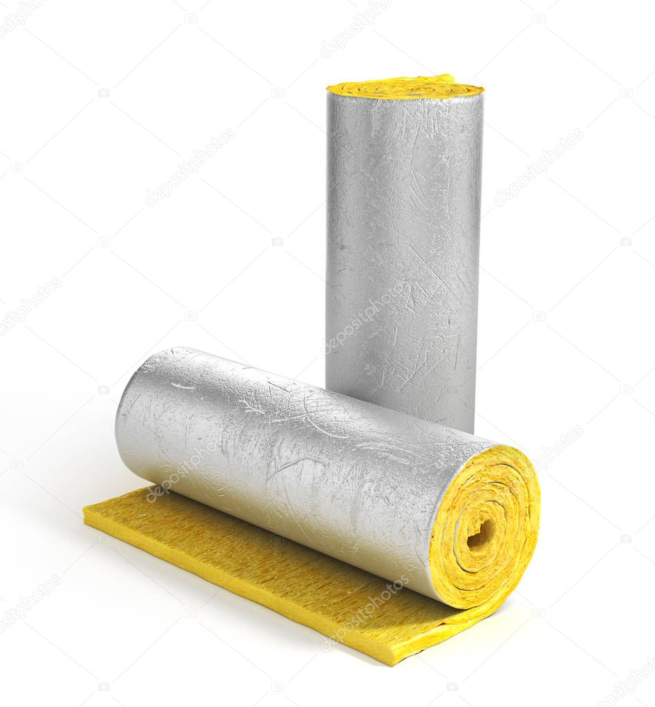 Roll of insulation wool for construction. Heating materials. 3d 