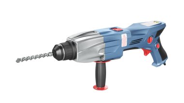 Beyaz bir arka plan üzerinde döner çekiç matkap makinesi yalıtım. Con