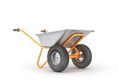 Beyaz bir arka plan üzerinde boş el arabası. 3D çizim