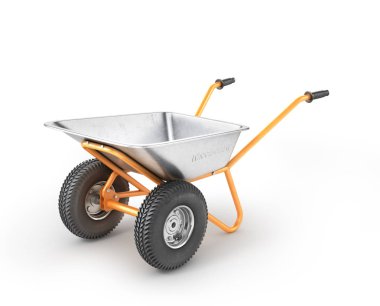 Beyaz bir arka plan üzerinde boş el arabası. 3D çizim