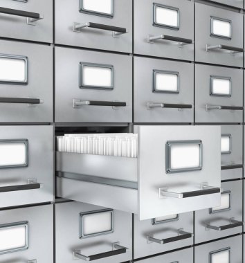 Arşiv belgeleri ile kutuları. 3D render