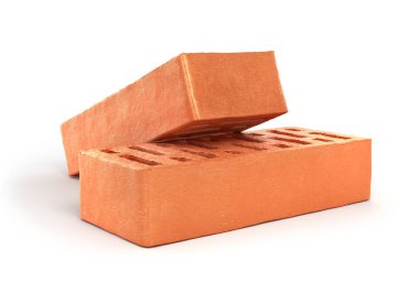 Beyaz bir arka plan üzerinde izole iki tuğla. 3D çizim