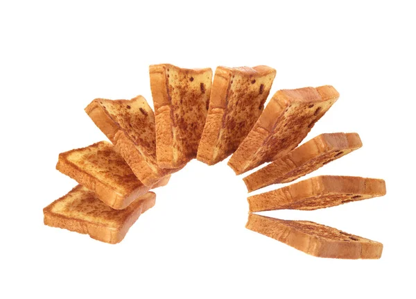 Toast.Toast lined up in a row on a white background. — Stock Photo, Image