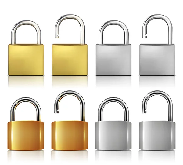 Locked And Unlocked Padlock Realistic Set — Stock Vector