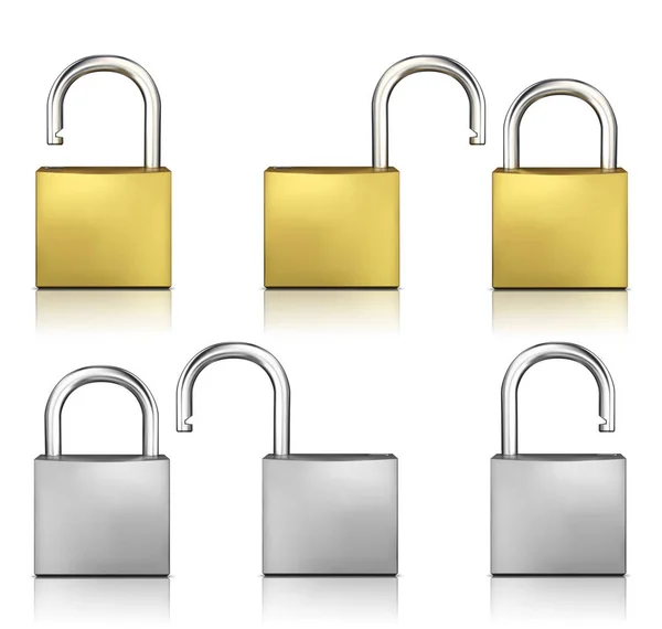 Locked and Unlocked Padlock Realistic Set — стоковый вектор