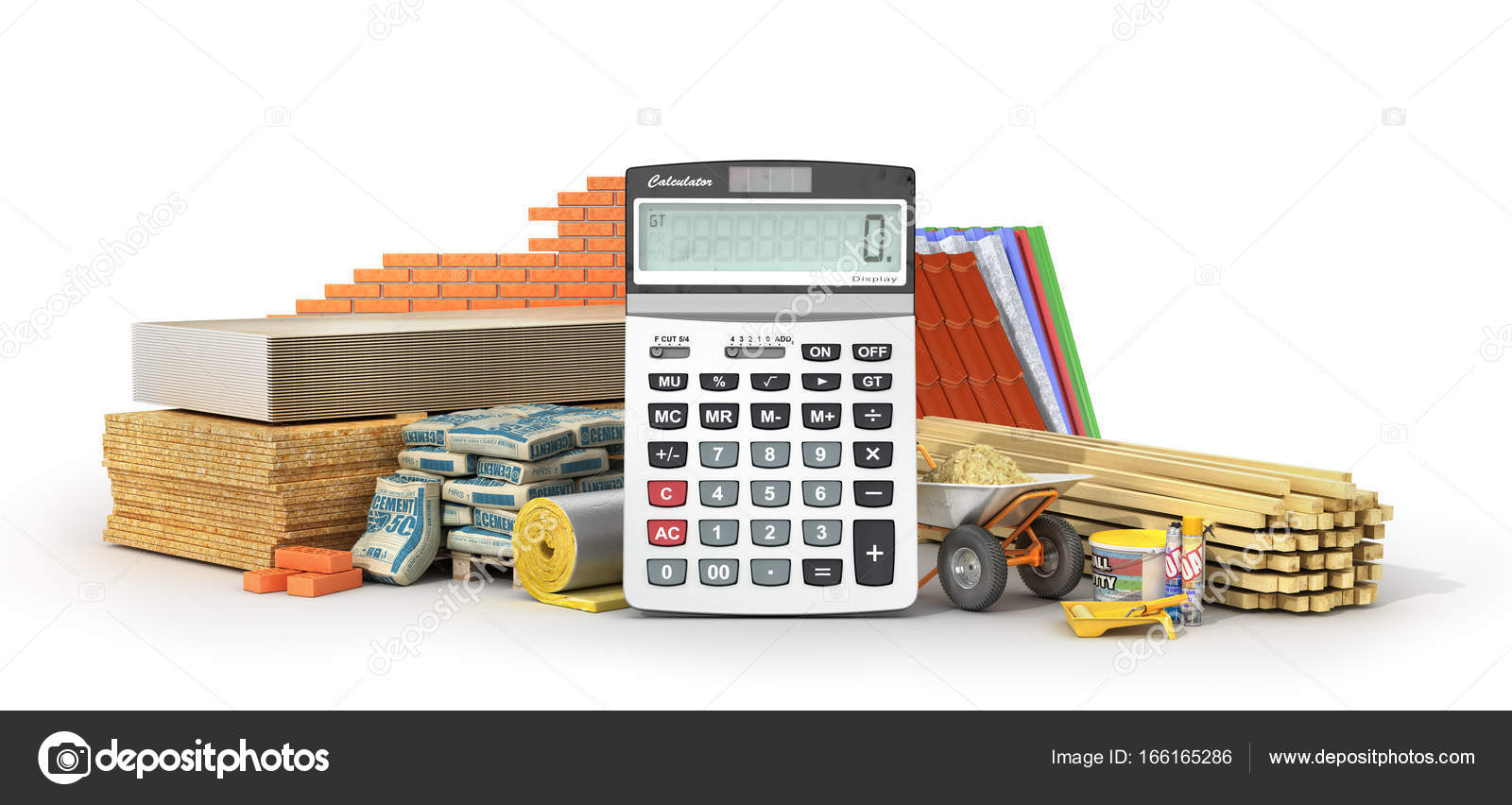 Calculating materials costs. Set of construction materials and tools