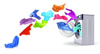 Çamaşır makinesi üzerinde beyaz bir backg gelen parlak şeyler çıkar