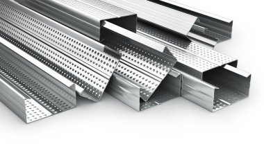 Alçıpan metal profilleri yığını. 3D çizim