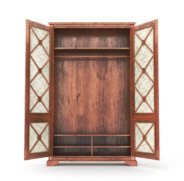 vintage gardırop izole 3d çizim,