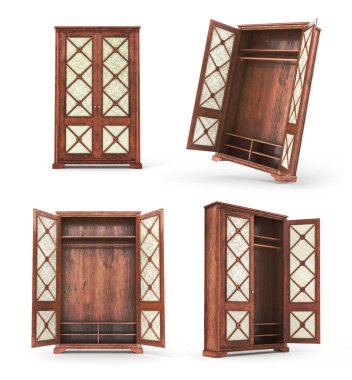 vintage gardırop izole 3d çizim,