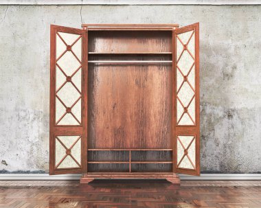 Açık eski dolap duvar yakınındaki. Grange. 3D çizim