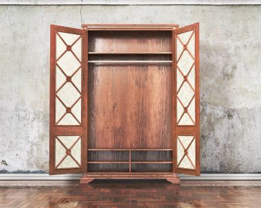 Açık eski dolap duvar yakınındaki. Grange. 3D çizim