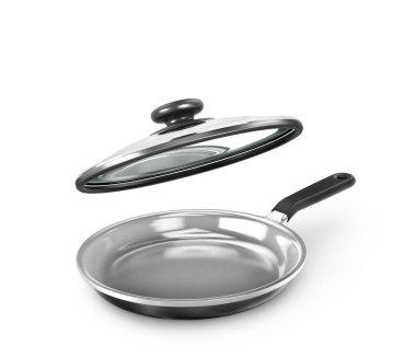 Beyaz arka plan üzerinde izole açık kapak ile pan. 3D çizim