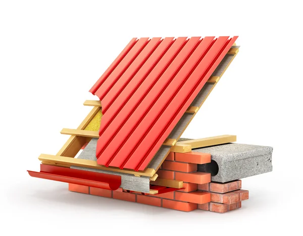 Roof installation. Metal tile coating on the roof with technical — Stock Photo, Image