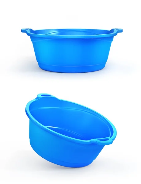 Set of two plastic basin in different view, isolation on a white — Stock Photo, Image