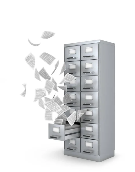 Létající dokumenty Svobodný mládenec archivní kanceláře, izolovaný na bílém pozadí. 3D ilustrace — Stock fotografie