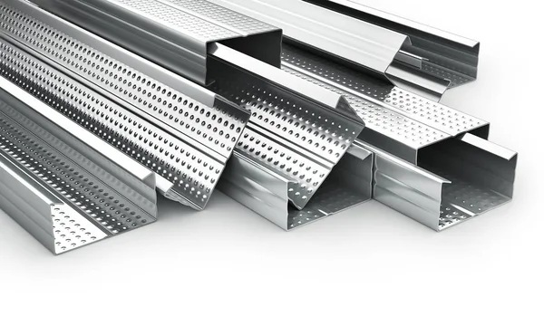 Stack of drywall metal profiles. 3d illustration — Stock Photo, Image