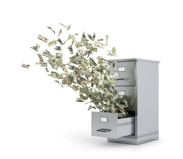 Flying money from a locker to store documents. 3d illustration — Stock Photo, Image