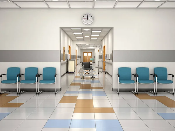 Прием в больнице дизайна интерьера. Место в ожидании. 3D-иллюстрации — стоковое фото