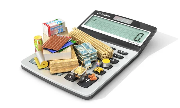 Constructions materials on calculator. — Stock Photo, Image