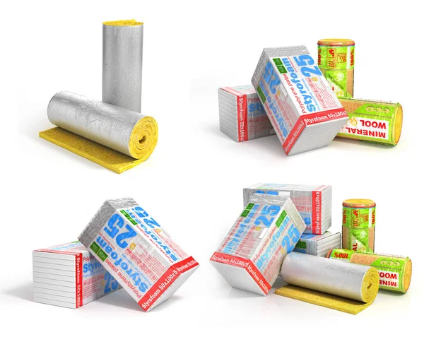Set of insulation materials. Roll of insulation wool for constru — Stock Image Set of insulation materials. Roll of insulation wool for constru Stock Picture