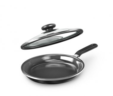 Beyaz arka plan üzerinde izole açık kapak ile pan. 3D çizim