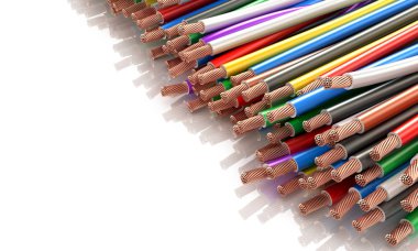 Beyaz bir arka plan üzerinde renkli teller. 3D çizim