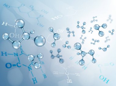 Vektör arka plan. Moleküller ve kimyasal formüller