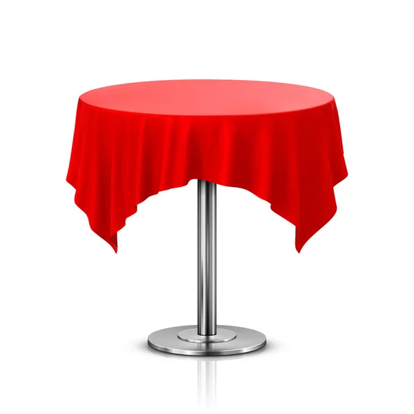 Lege ronde tafel met tafelkleed geïsoleerd op witte achtergrond — Stockfoto