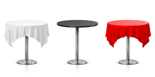 Набір круглого столу з скатертиною ізольовано на білому тлі — стокове фото