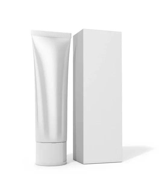 Tube with cream or toothpaste with square white packaging on a w — Stock Photo, Image