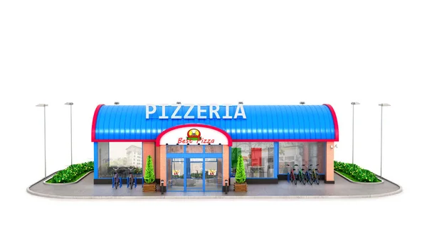 Gebäude einer Pizzeria auf weißem Hintergrund. 3D-Illustration — Stockfoto