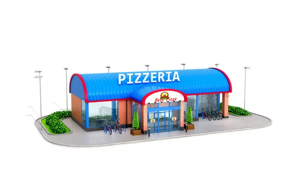 Budování pizzerie na bílém pozadí. 3D obrázek — Stock fotografie