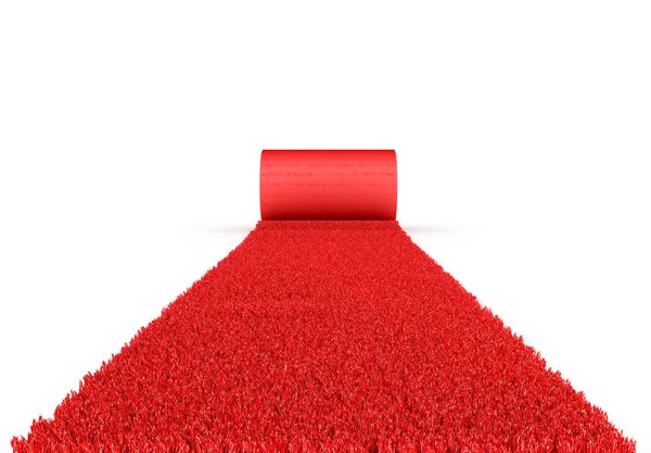 VIP kavramı. Beyaz zemin üzerine kırmızı olay halı. 3D çizim — Stok fotoğraf