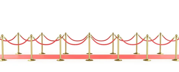 Rode gebeurtenis tapijt met VIP-hek op een witte achtergrond. 3D illustratie — Stockfoto