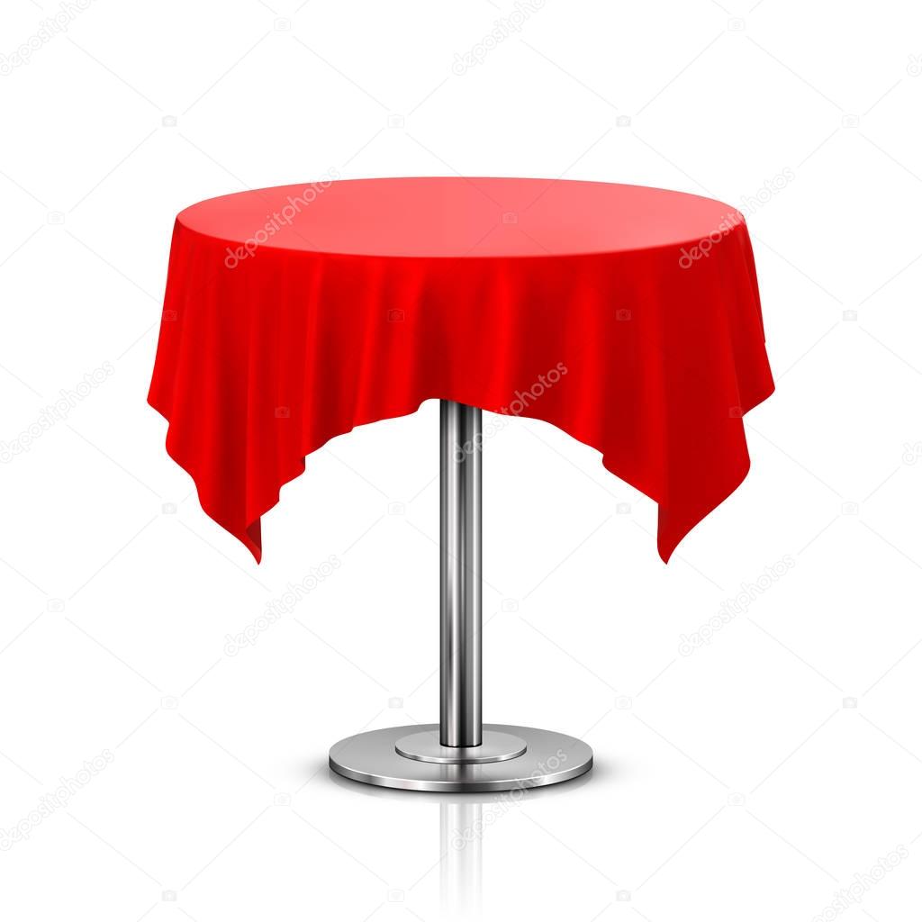 Empty Round Table with Tablecloth Isolated on White Background