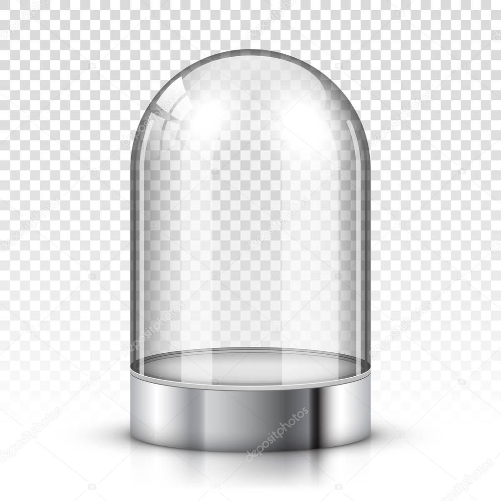 Empty glass dome  on white background