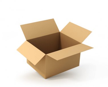 Açık karton kutu. Teslimat. 3D çizim