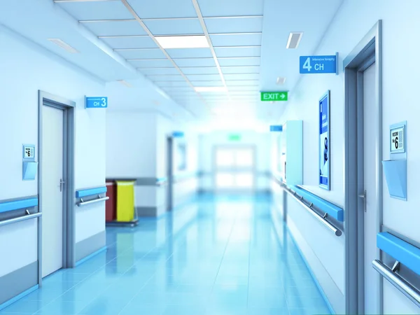 Concept médical. Couloir hospitalier avec chambres. Illustration 3d — Photo