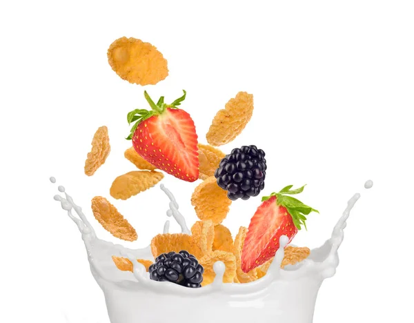 Leite com frutas e flocos — Fotografia de Stock