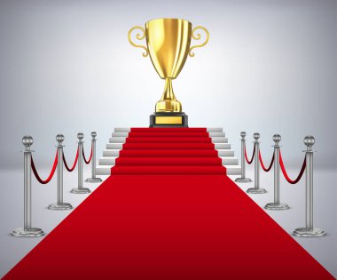 Gold Kupası kazanan kırmızı halı yol üzerinde