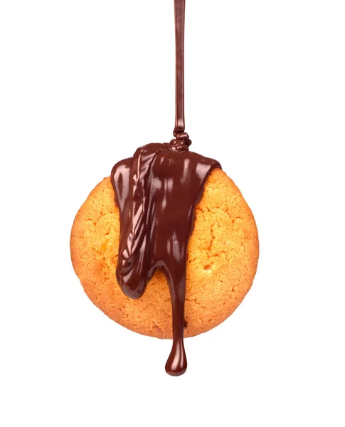 Cookies in melted chocolate — Stock Photo, Image