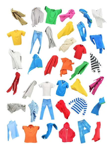 Kolorowe ubrania na jesieni na białym tle — Zdjęcie stockowe