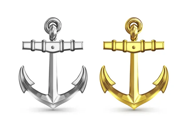 Silver and gold anchors isolated on white background — Stock Vector