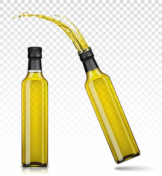Set aus zwei Olivenölflaschen auf transparentem Hintergrund — Stockvektor