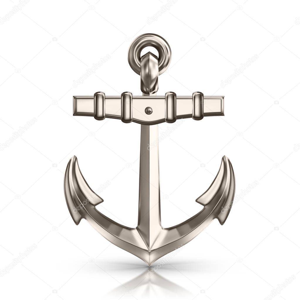 Realistic shiny anchor on white background isolated vector illustration