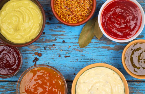 sauces set on a wooden background