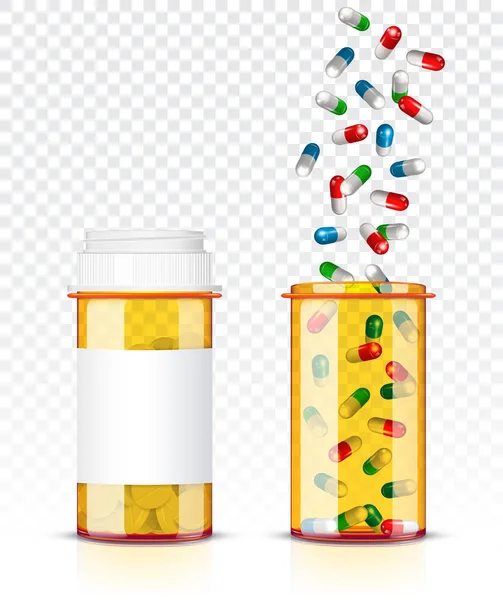 Pillole bottiglia isolata su sfondo trasparente — Vettoriale Stock
